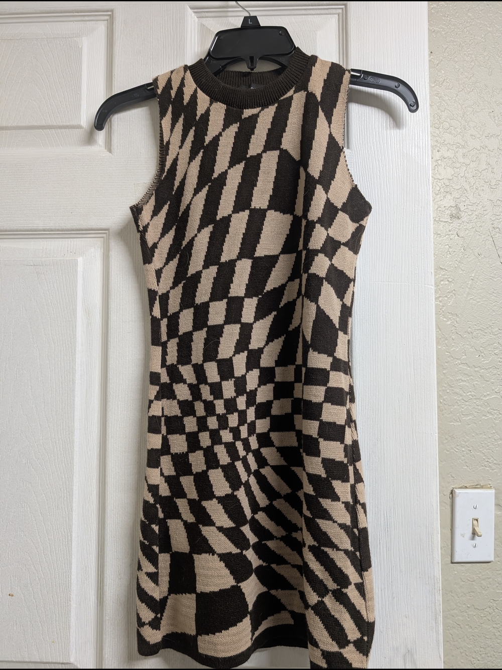 PrettyLittleThing Beige and Brown Checkerboard Mini Dress